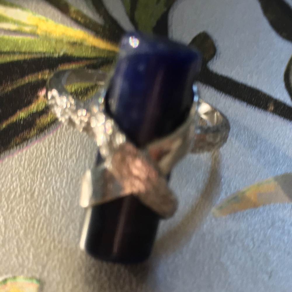 Vintage Criss Cross Ring With Lapis Bar - Picture 2 of 4